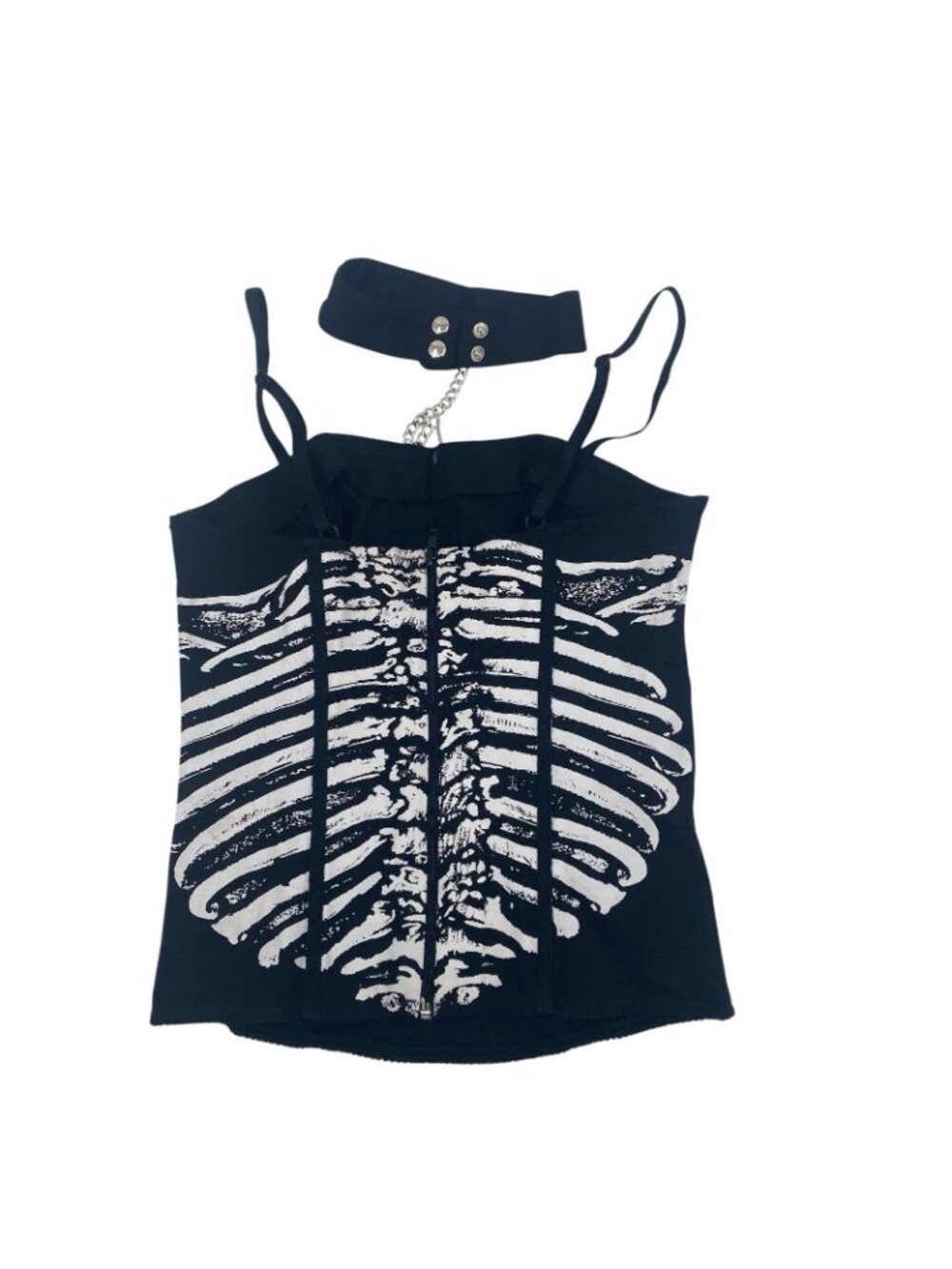 lip service Size M Black Corset Skeleton Grunge With Choker Necklace Y2K Goth - Picture 2 of 15